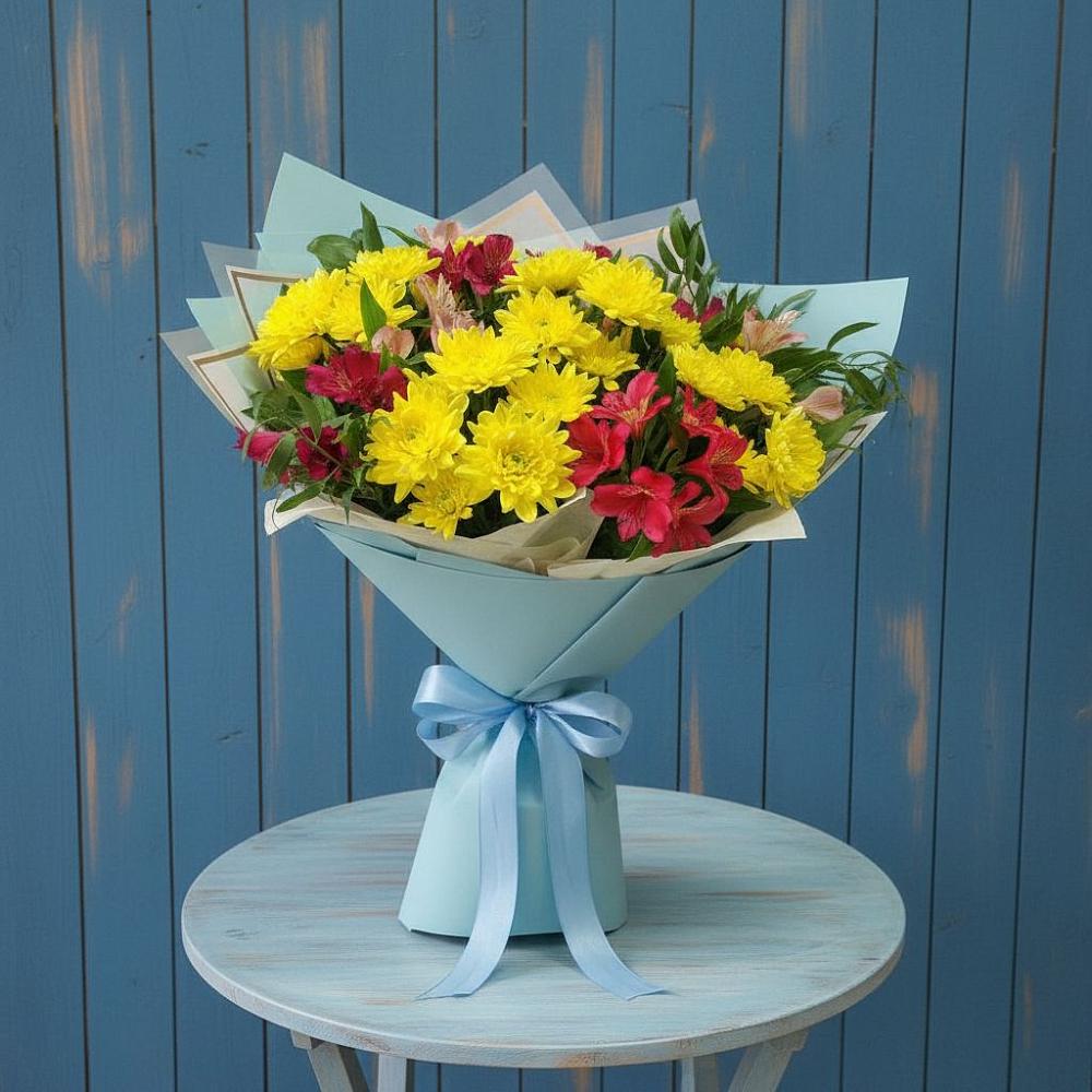 Букет цветов из: Альстромерии и Хризантемы в Митрофановке