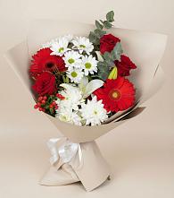 Букет цветов из:  Розы, Хризантемы, Герберы и Лилии в Митрофановке