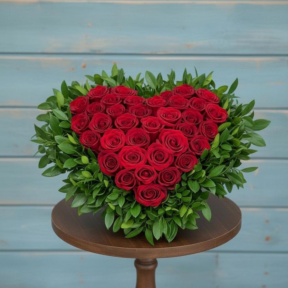 Цветочная композиция из Розы в виде сердца в Митрофановке