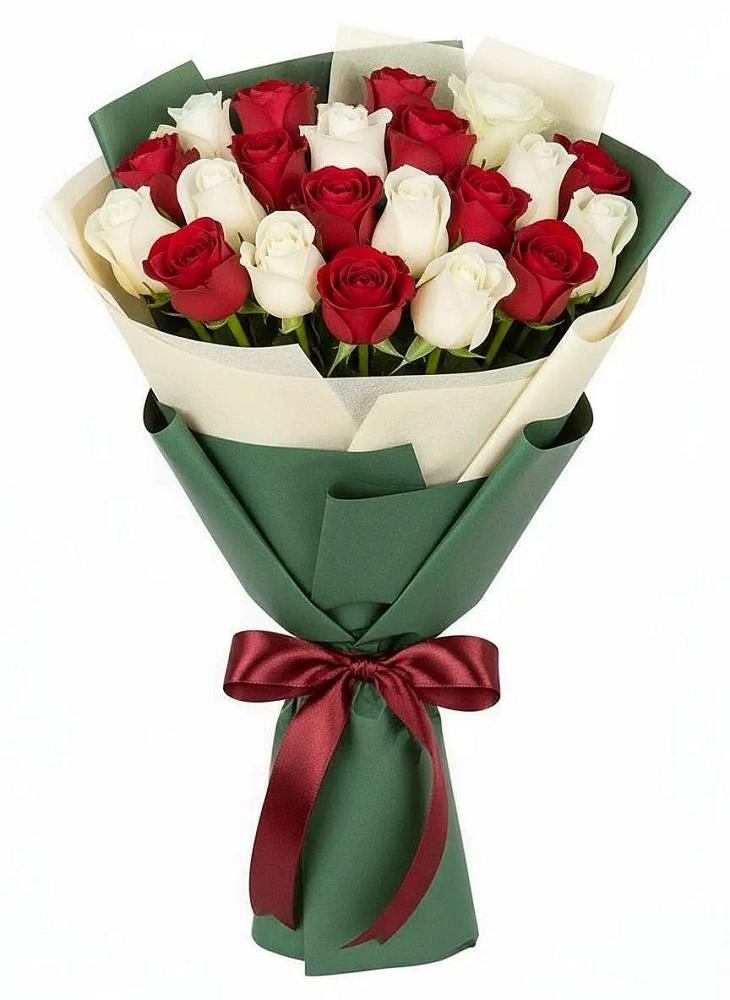 Букет Микс из красных и белых роз в Митрофановке