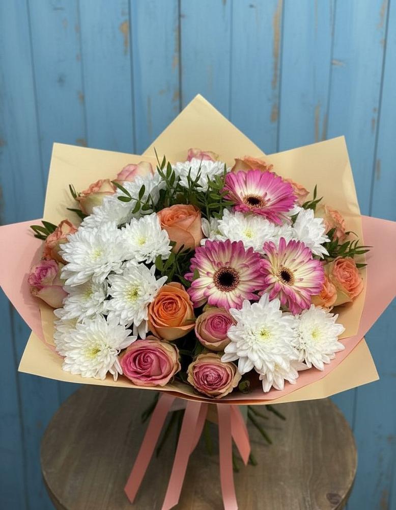Букет цветов из: Розы, Герберы и Хризантемы в Митрофановке