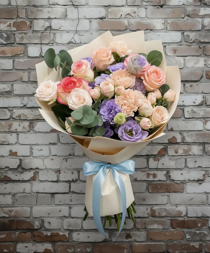 Букет цветов из: Розы, Лизиантусы и Гвоздики в Митрофановке