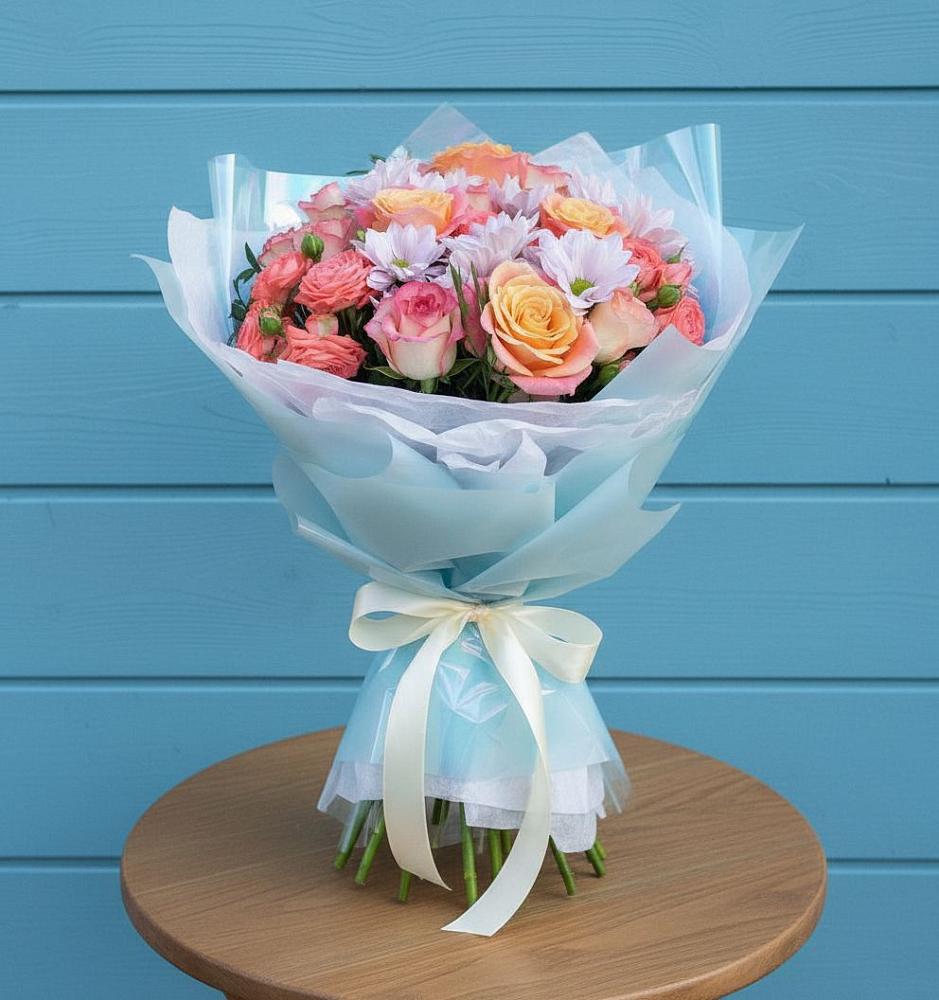 Букет цветов из: Хризантемы и Розы в Митрофановке