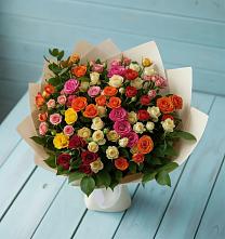 Букет Микс из разноцветных кустовых роз в Митрофановке